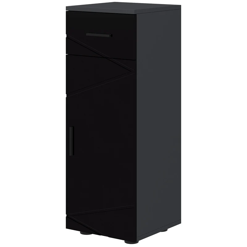 Easycomfort Mobiletto Bagno in Truciolato con Cassetto e Armadietto a 2 Livelli Regolabili, 30x30x82 cm, Nero e Grigio
