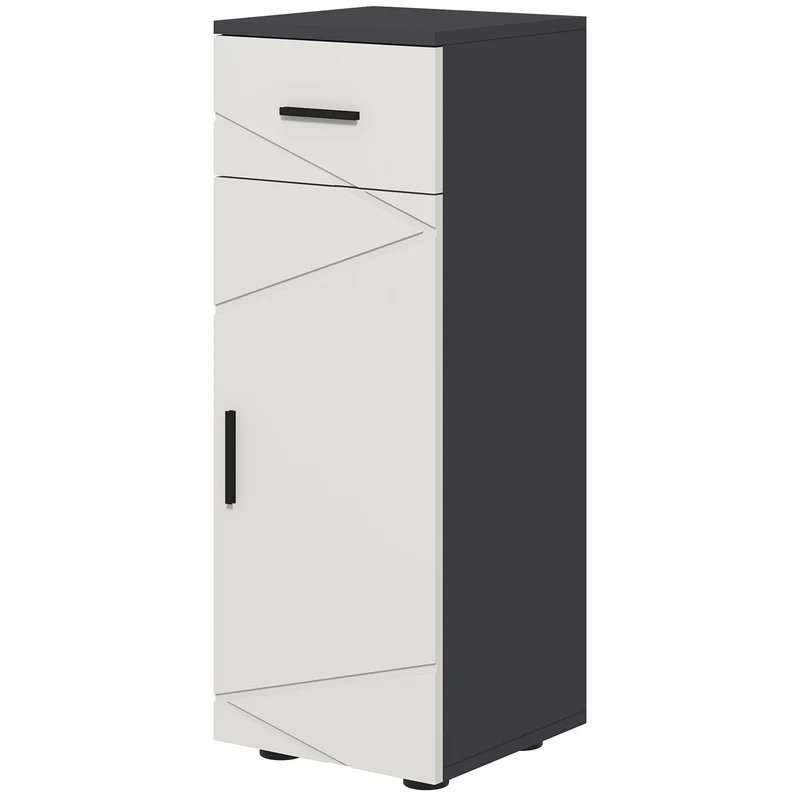 Easycomfort Mobiletto Bagno in Truciolato con Cassetto e Armadietto a 2 Livelli Regolabili, 30x30x82 cm, Grigio