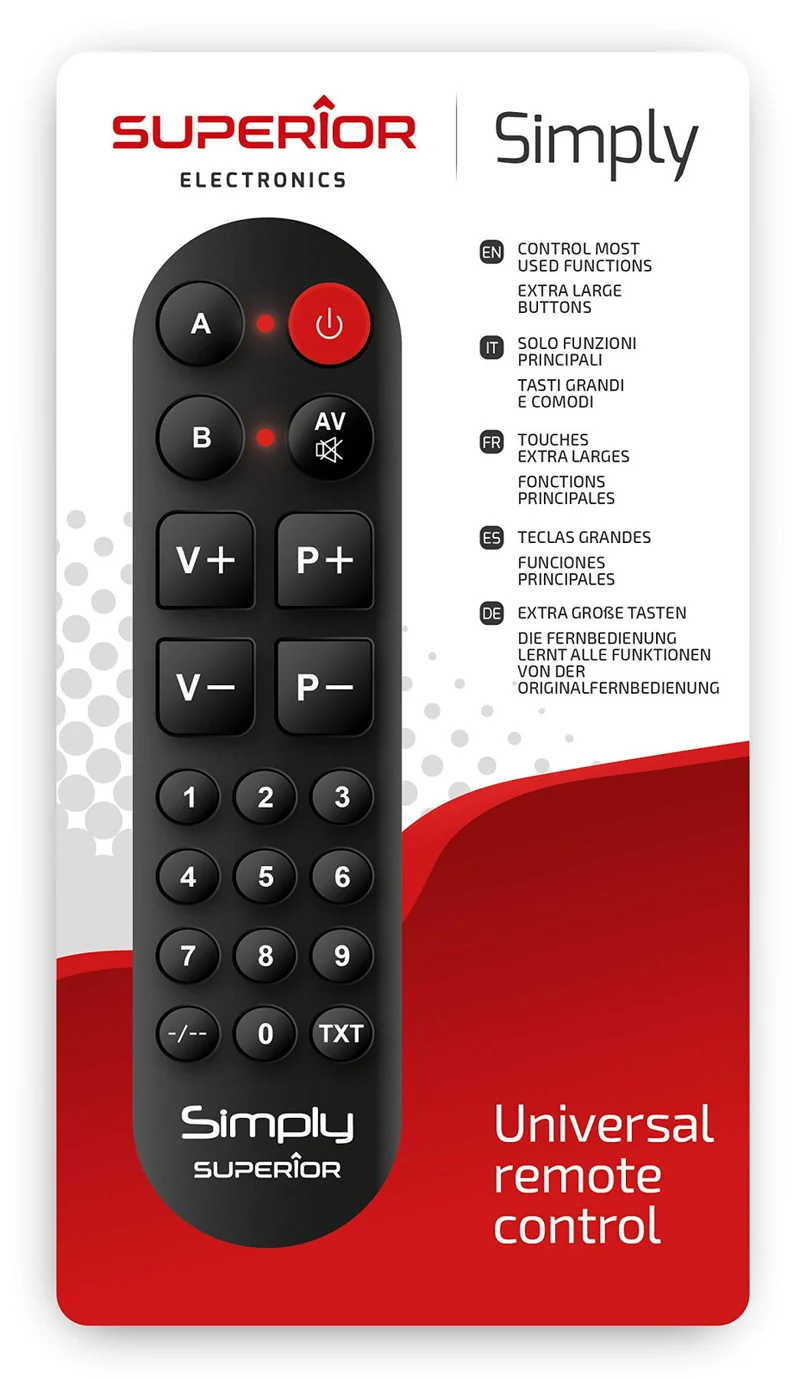 Superior Electronics Telecomando Universale Autoapprendente Simply Numeric SUPTLB002 - 2 Banchi di Memoria, IR, Nero