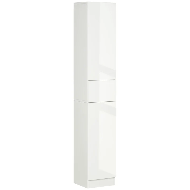 Easycomfort Colonna Bagno con Cassetto e 2 Armadietti Bianco Lucido, 30x28x170cm