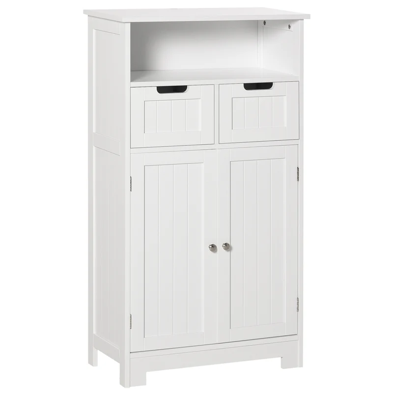 Easycomfort Mobile Bagno Multiuso Salvaspazio, Armadietto da Bagno con Armadietto 2 Ante, Mensola e 2 Cassetti Regolabili, 60x30x108.8cm, Bianco