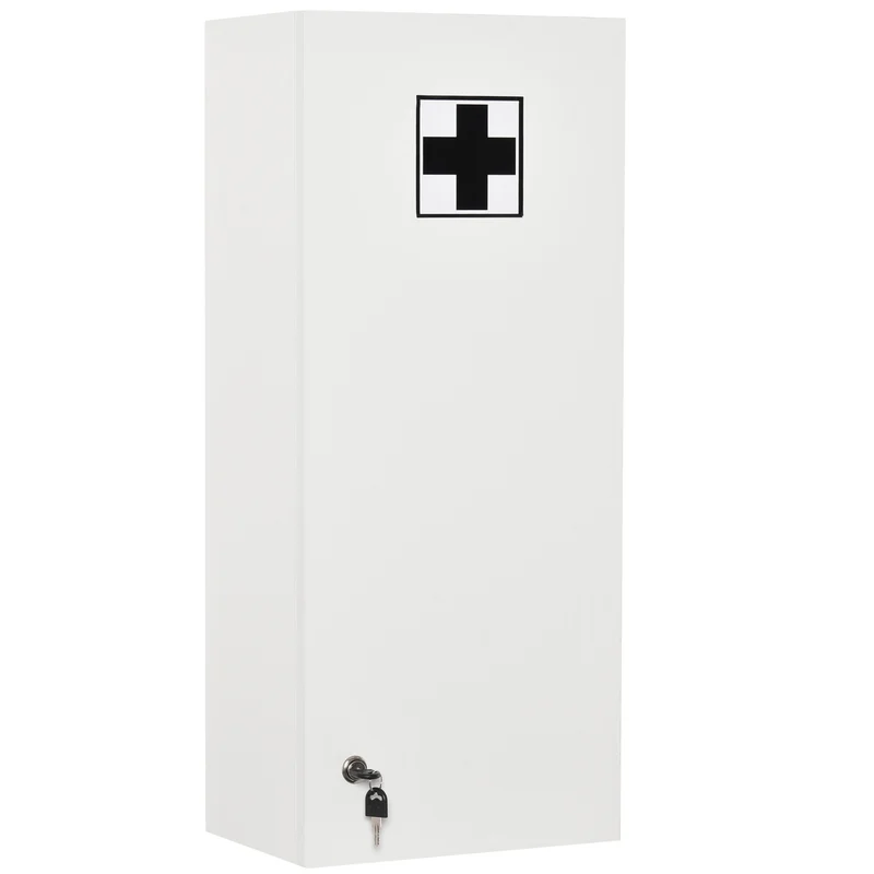 Easycomfort Armadietto Medicinali a Muro con Serratura, 5 Ripiani e Mensole Regolabili, in Legno e Vetro, Bianco, 30x20x70cm