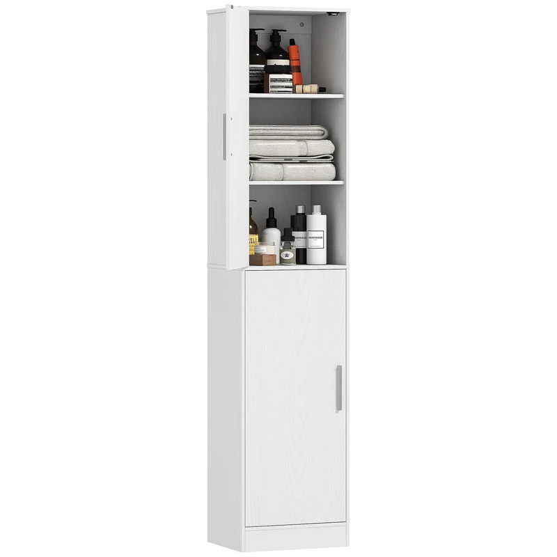 EasyComfort Mobile Colonna Bagno a 2 Armadietti con 6 Ripiani Regolabili, in Legno, 40x35x180 cm, Bianco