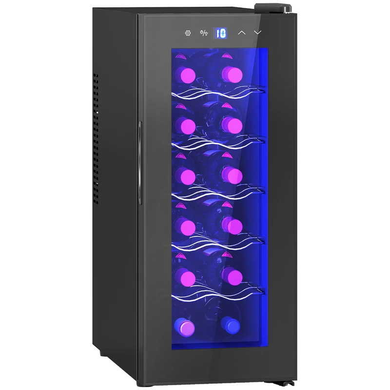 EasyComfort Cantinetta Frigorifero per 12 Bottiglie con Doppio Controllo Temperatura, Ripiani Regolabili e Luci, Nero
