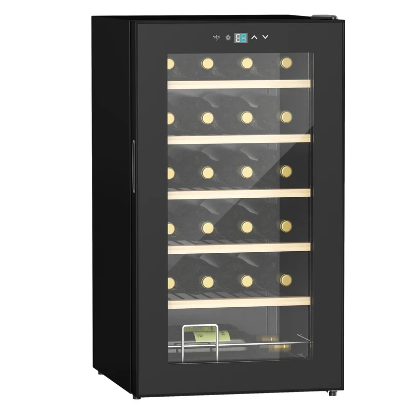 EasyComfort Cantinetta Vino Frigo per 24 Bottiglie, Capacità 65L, Controllo Temperatura e Ripiani Estraibili, Nero