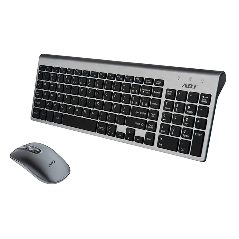 ADJ Kit Tastiera e Mouse Wireless KW10 Platinum, Layout Italiano QWERTY, 102 Tasti, Mouse Ergonomico 1600 DPI, Silver/Nero