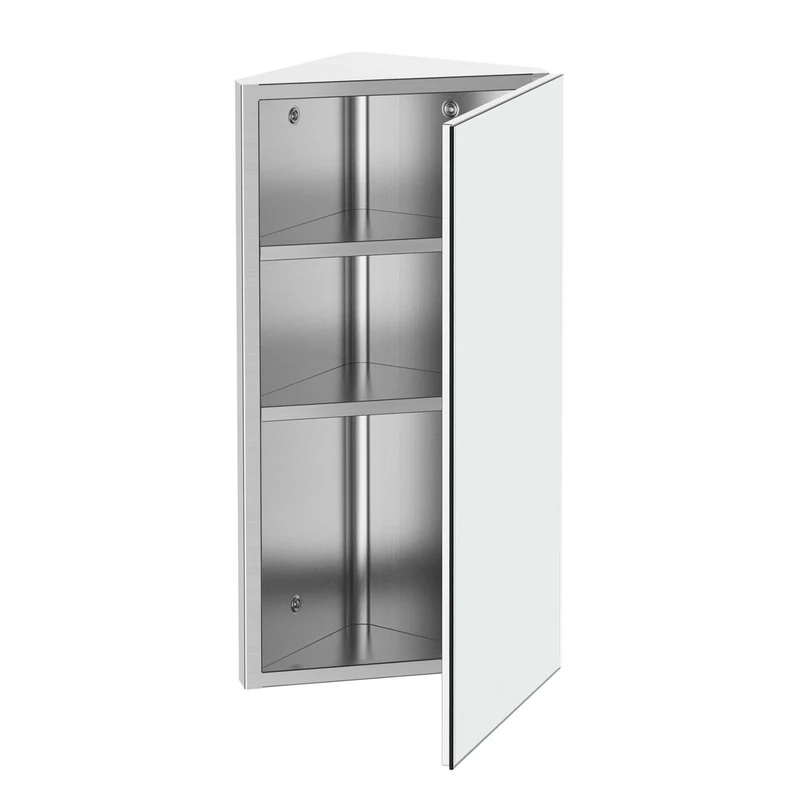 Easycomfort Armadietto Angolare Bagno in Acciaio Anta a Specchio Chiusura Magnetica 3 Ripiani Salvaspazio 60x30x18.4cm