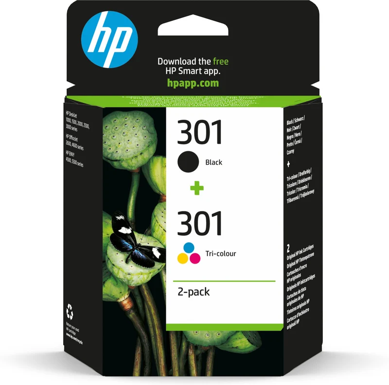 HP 301 Cartucce Inchiostro Originali Nero e Colore, Confezione da 2 (N9J72AE)