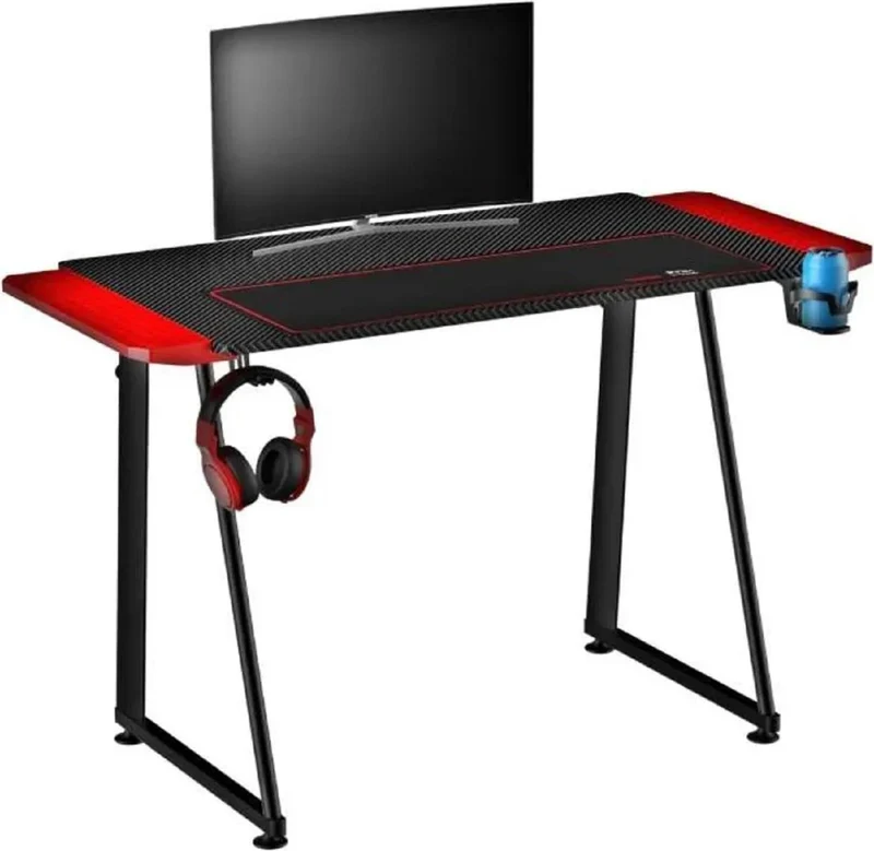 NGM Scrivania Gaming GT02-K 100x60x75 cm Nera con Portabicchieri e Gancio per Cuffie