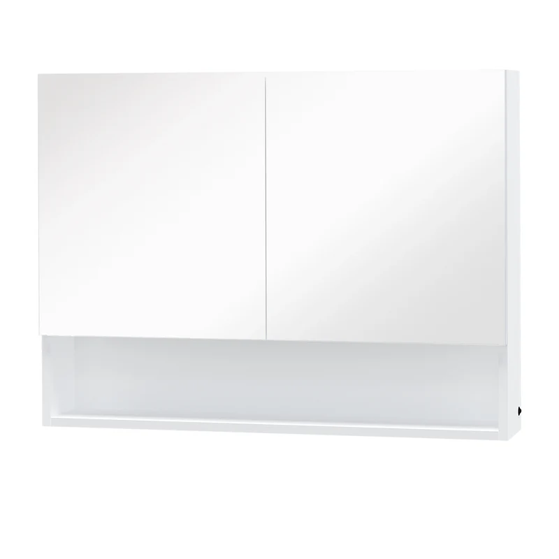 Easycomfort Armadietto con Specchio a Muro, Luci a LED, Ripiano Aperto e Ripiano Interno, 80x15x60cm