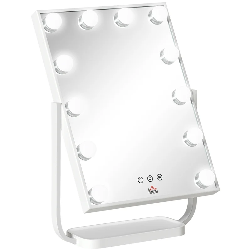 Easycomfort Specchio Trucco Illuminato Inclinabile con 12 Luci LED e Luminosità Regolabile, 32.8Lx11x47.4cm
