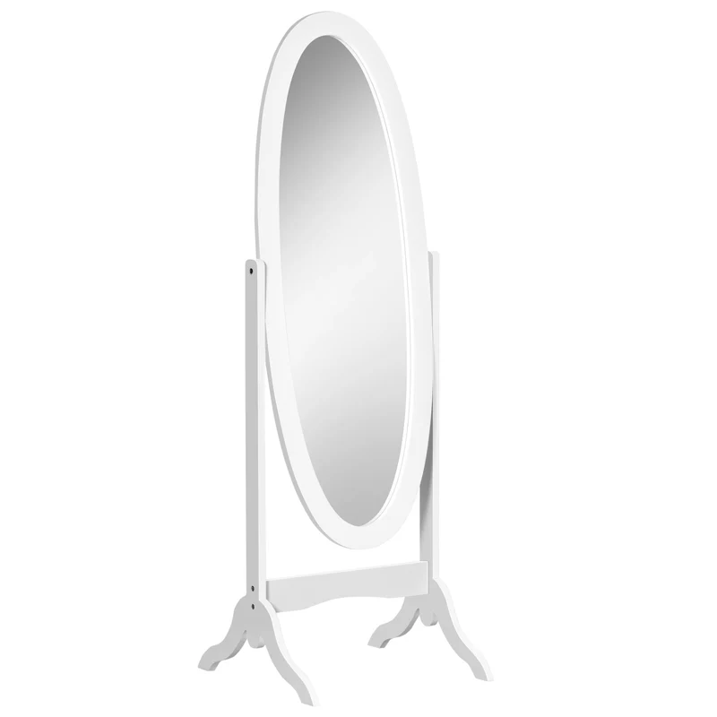 Easycomfort Specchio da Terra Ovale a Figura Intera con Inclinazione Regolabile, 47.5x45.5x154.5cm, Bianco