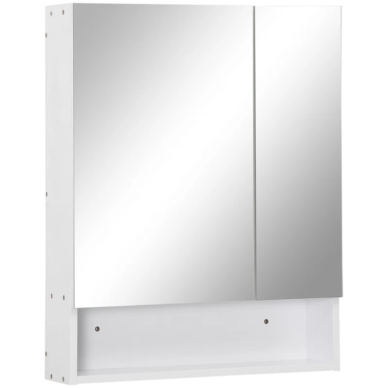 Easycomfort Armadietto a Specchio Rettangolare Montato a Parete con Credenze e Ripiano Regolabile, in MDF e Vetro, 60x15x75cm, Bianco