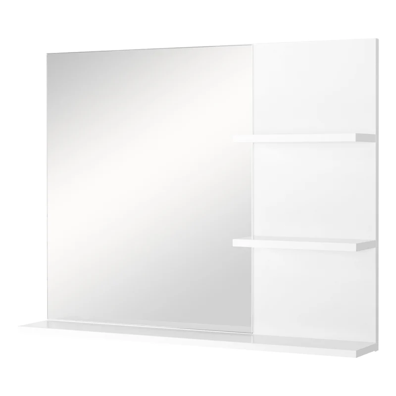 Easycomfort Mobiletto Pensile Bagno 60 x 10 x 48cm, con Specchio e 3 Ripiani, Armadietto a Parete in MDF Bianco
