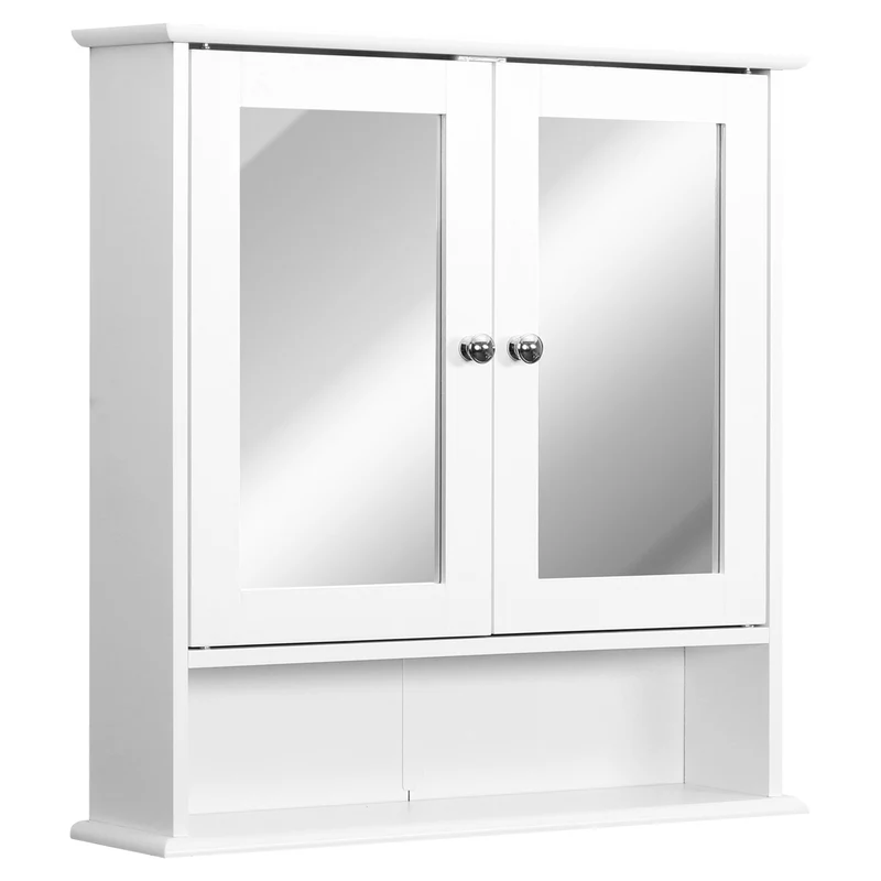 Easycomfort Mobiletto Armadietto a Muro con Specchio da Bagno Cucina in MDF 56 x 13 x 58cm Bianco