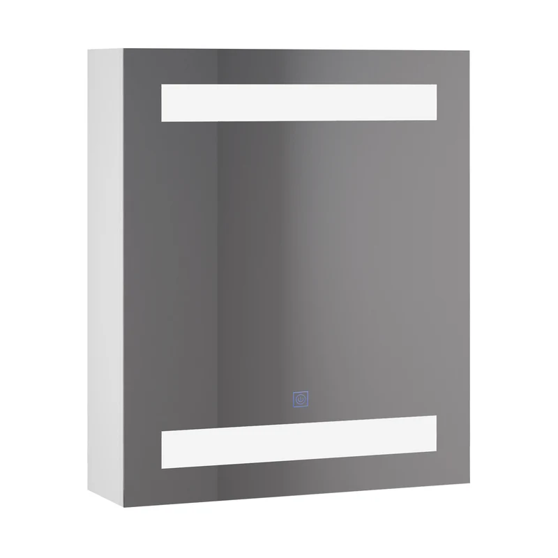 Easycomfort Armadietto Pensile da Bagno con 1 Anta, Specchio e Luci a LED | 2 Ripiani Interni | MDF Bianco (60 x 50 x 15cm)