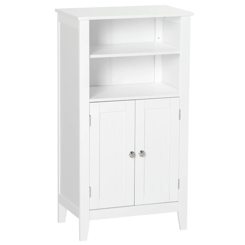 Easycomfort Mobile Bagno con Mensole Regolabili e Armadietto 2 Ante, Mobiletto Bagno Multiuso in Legno, Bianco, 50x30x93cm