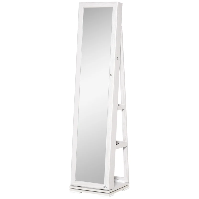 Easycomfort Specchio Portagioie Girevole per Camera da Letto con 2 Chiavi, in Legno Bianco e Vetro, 38x38x160 cm