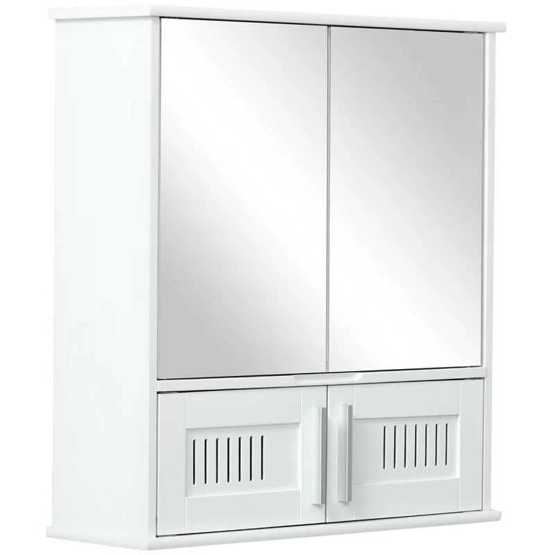 Easycomfort Mobiletto Bagno Pensile con Antine a Specchio, 55x17.5x60cm - Bianco