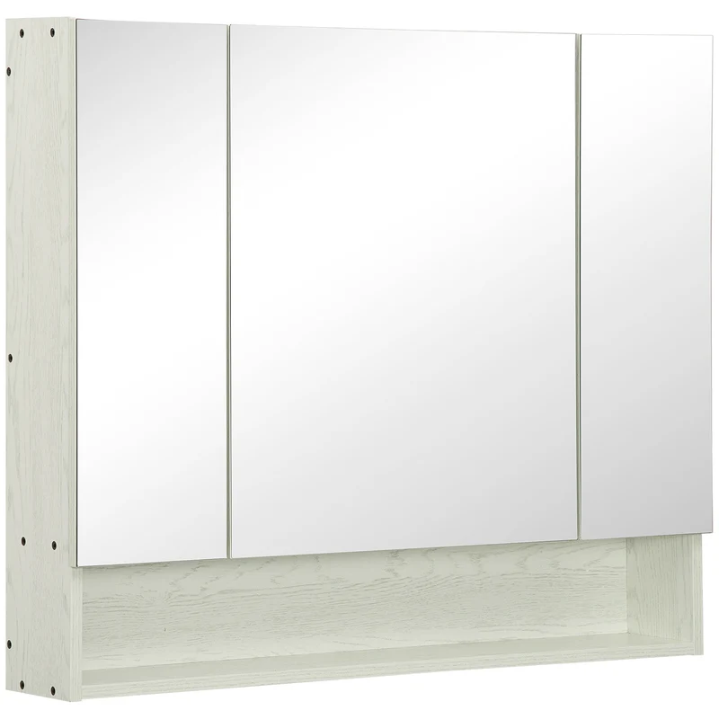 EasyComfort Armadietto Moderno da Bagno con Specchio a 4 Sezioni con Ripiani Regolabili, a Parete in Legno e Vetro, 90x15x75 cm, Grigio