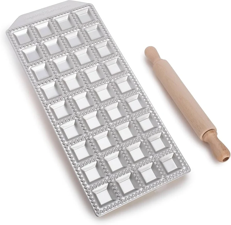 Imperia Raviolamp Stampo per Ravioli 24 Fori in Alluminio con Mattarello in Legno - Modello 3304
