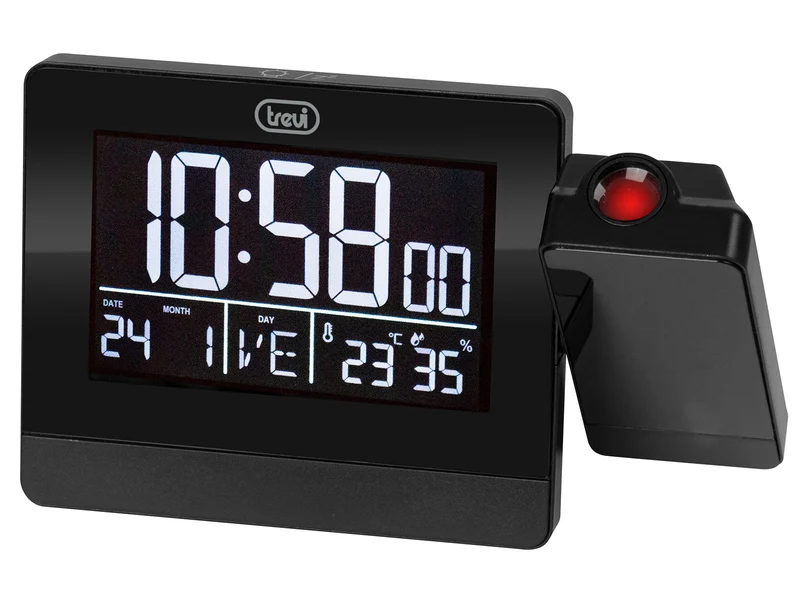 Trevi EC 884 PJ Sveglia Digitale con Proiezione Orario, Display LED, Termometro, Igrometro, 2 Sveglie, Snooze, Porta USB, Nero