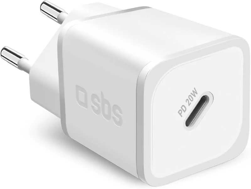 SBS Alimentatore da Parete USB-C 20W GaN TETRGAN1C20W Power Delivery Ricarica Rapida Bianco