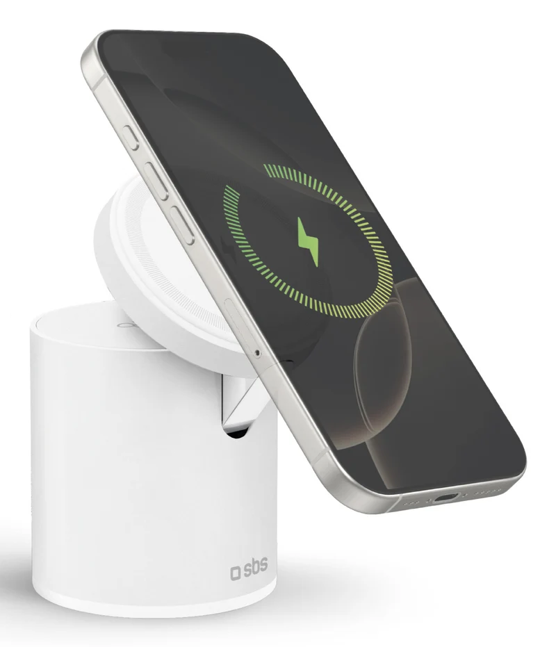 SBS Base di Ricarica Wireless 2 in 1 TEWIRMAGFOLD2IN1 MagSafe Qi 15W Pieghevole Bianco