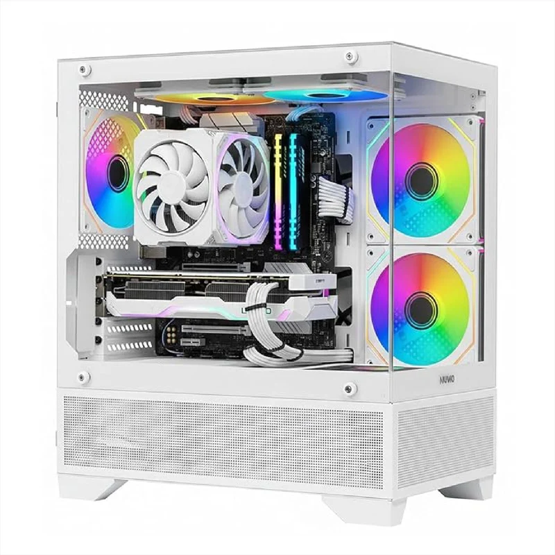 Nuwo Flow FH100 Case PC Gaming Micro-ATX Mini Tower | 3 Ventole ARGB 120mm | Vetro Temperato Frontale e Laterale | Bianco