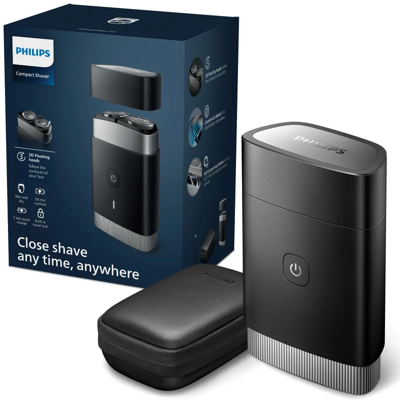 Philips Rasoio Elettrico Compatto PQ888/06 Rotativo 2 Testine Wet&Dry Senza Filo Ricaricabile