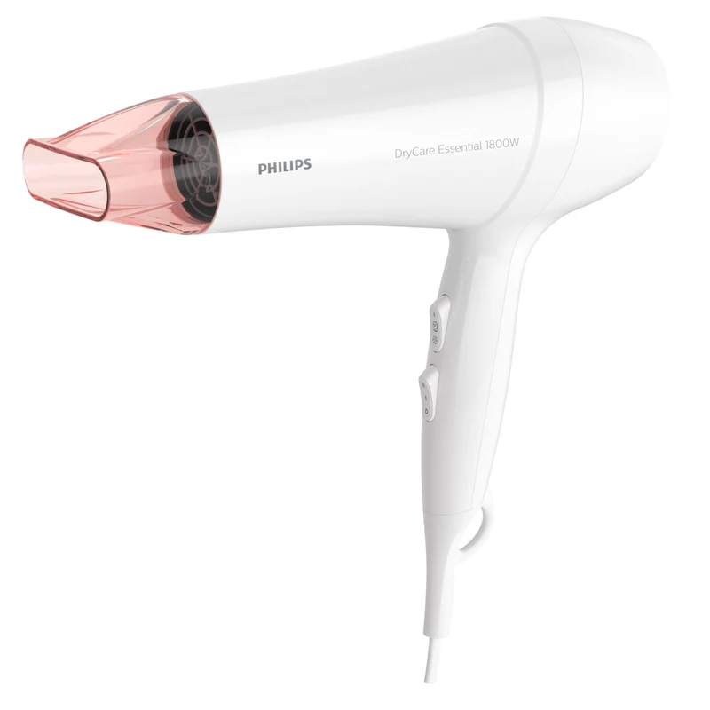 Philips Asciugacapelli BHD017/40 DryCare Essential 1800W 6 Velocità con Concentratore Bianco/Rosa