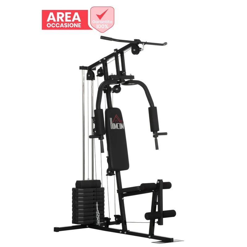 AREA OCCASIONI 2302 EasyComfort Stazione Fitness con Pesi da 45kg per Allenamento a Casa, 135x103x210cm, Nero