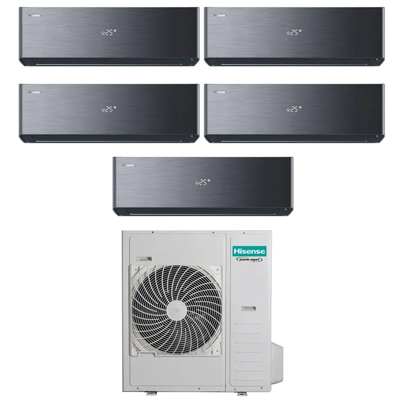 Condizionatore Hisense Penta Split Inverter ENERGY PRO X BLACK 9+9+9+12+12 con 5AMW125U4RTA R-32 Wi-Fi Integrato