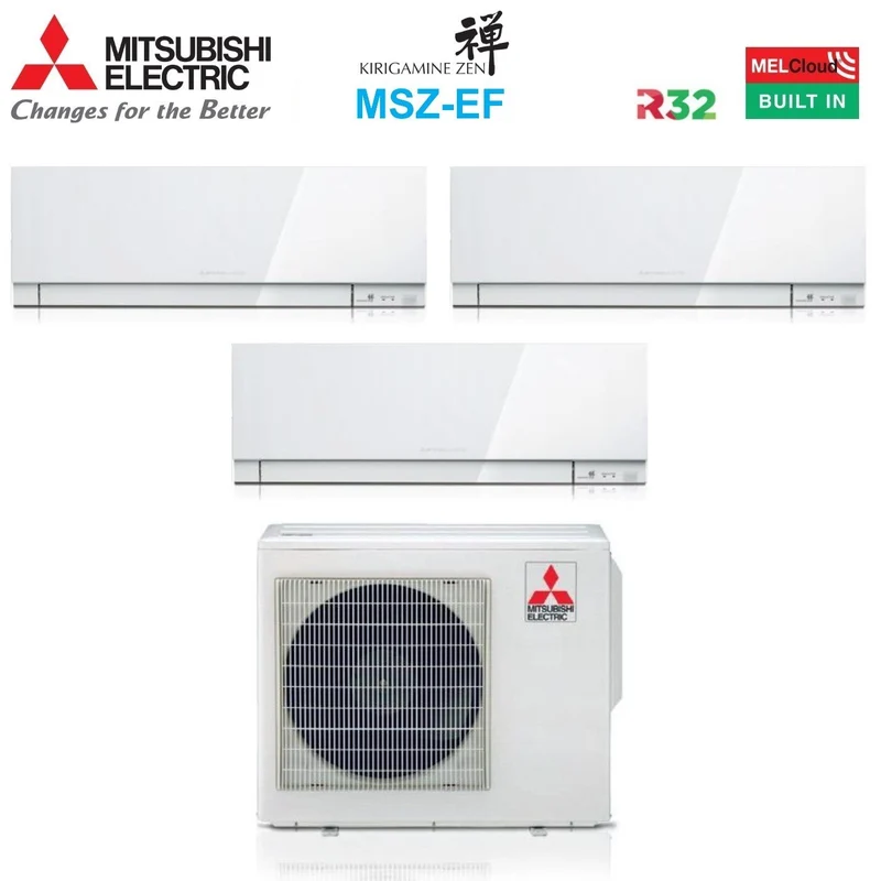 Condizionatore Mitsubishi Electric Trial Split Inverter KIRIGAMINE ZEN WHITE MSZ-EF 9+9+12 con MXZ-4F72VF R-32 Wi-Fi Integrato Bianco