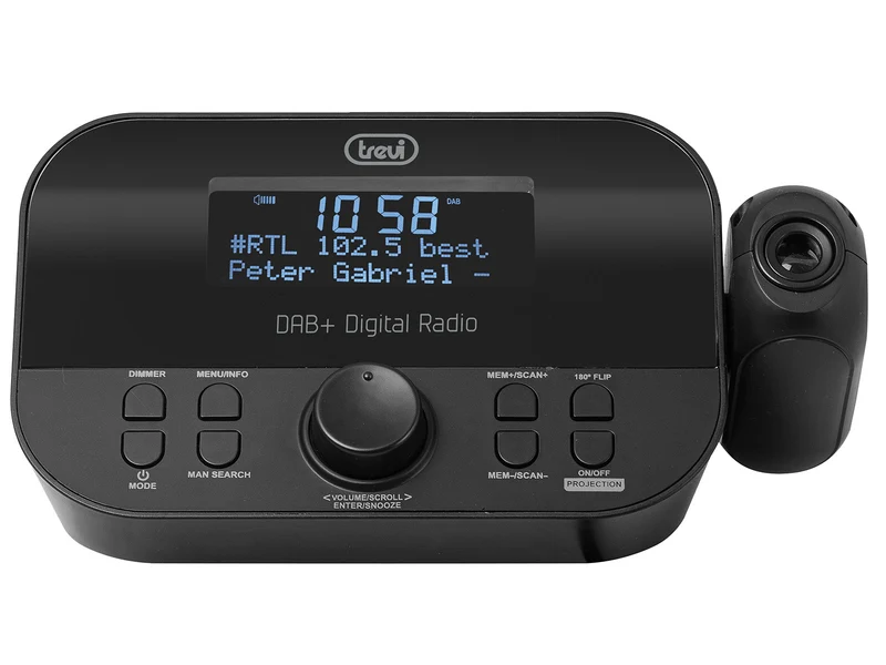 Trevi RC 85D8 Sveglia Digitale Nera con Radio DAB e Proiezione dell'Ora