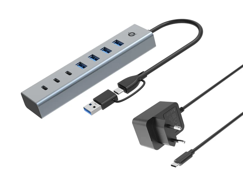 Conceptronic HUBBIES20GP Hub USB 3.2 Gen 1 Type-C 7 porte Grigio Alluminio