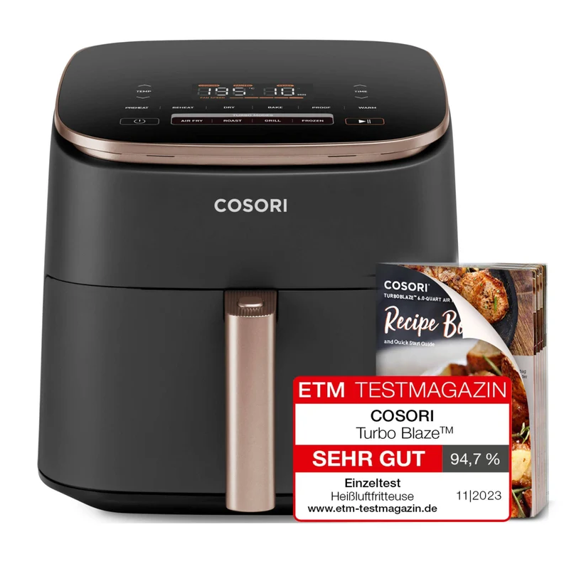 Cosori Friggitrice ad Aria TurboBlaze Chef Edition 6L 1725W 9 Funzioni Nero/Oro