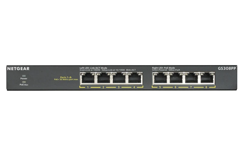 NETGEAR GS308PP Switch di Rete 8 Porte Gigabit PoE+ Non Gestito Nero