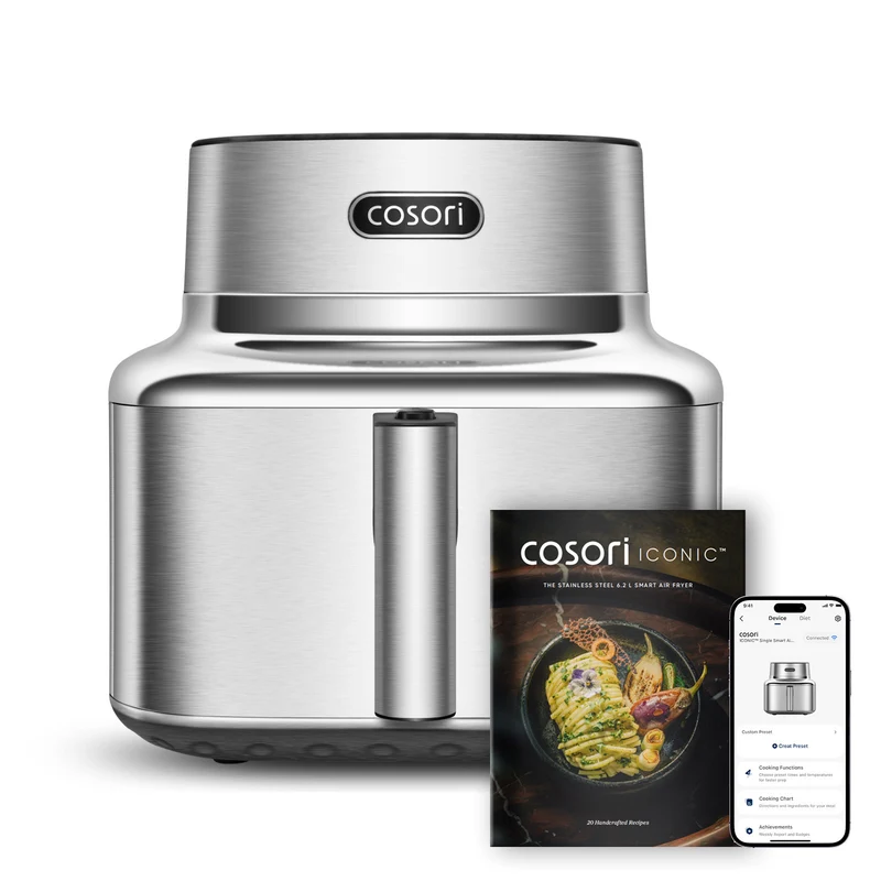 Cosori Friggitrice ad Aria Smart ICONIC Single 6,2 L 1725W Acciaio Inox Rivestimento Ceramico Senza PFAS Wi-Fi CAF-SE601S-CEU