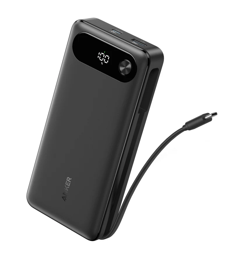 Anker Power Bank A1383011 20000 mAh 87W con Cavo USB-C Integrato, Display, Ricarica Rapida, Nero