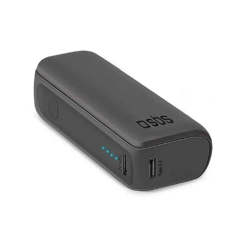 SBS Batteria Portatile 5000mAh Nero Ricarica Rapida 3 Porte USB Power Bank Ioni Litio