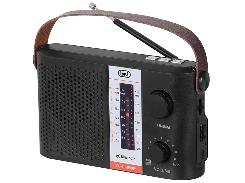 Trevi RA 7F25 BT Radio Portatile Bluetooth USB MicroSD AM/FM/SW Solare Nero