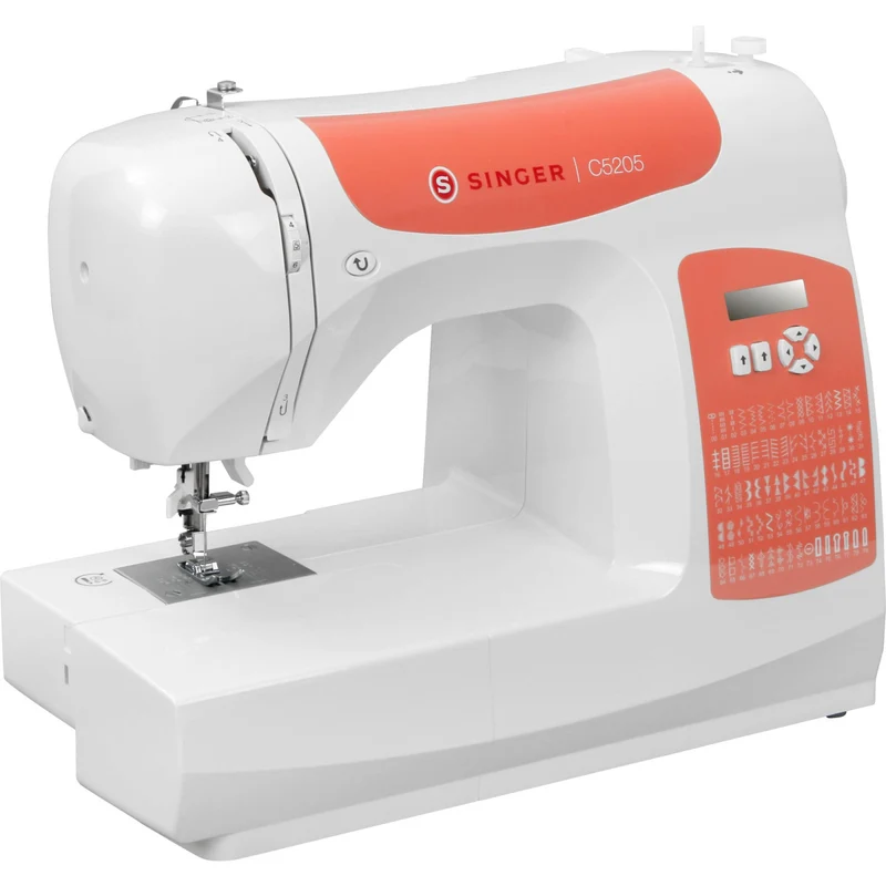 Singer Macchina da Cucire C5205 Bianco e Arancione con Infilatore Automatico e Display LED