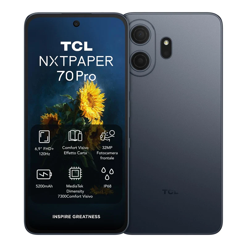 TCL NXTPAPER 70 Pro 5G Smartphone 6.9" FHD+ 120Hz, MediaTek Dimensity 7300, 8GB RAM 256GB, Fotocamera 50MP OIS, Batteria 5200mAh, IP68, Blu Stellare