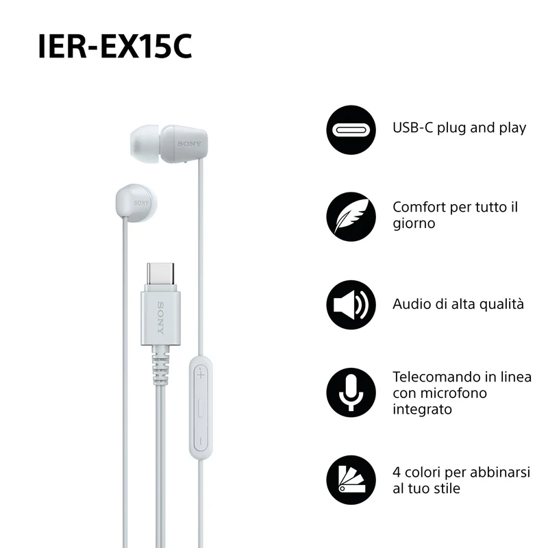 Sony IER-EX15C Auricolari In-Ear USB-C con Microfono Bianco