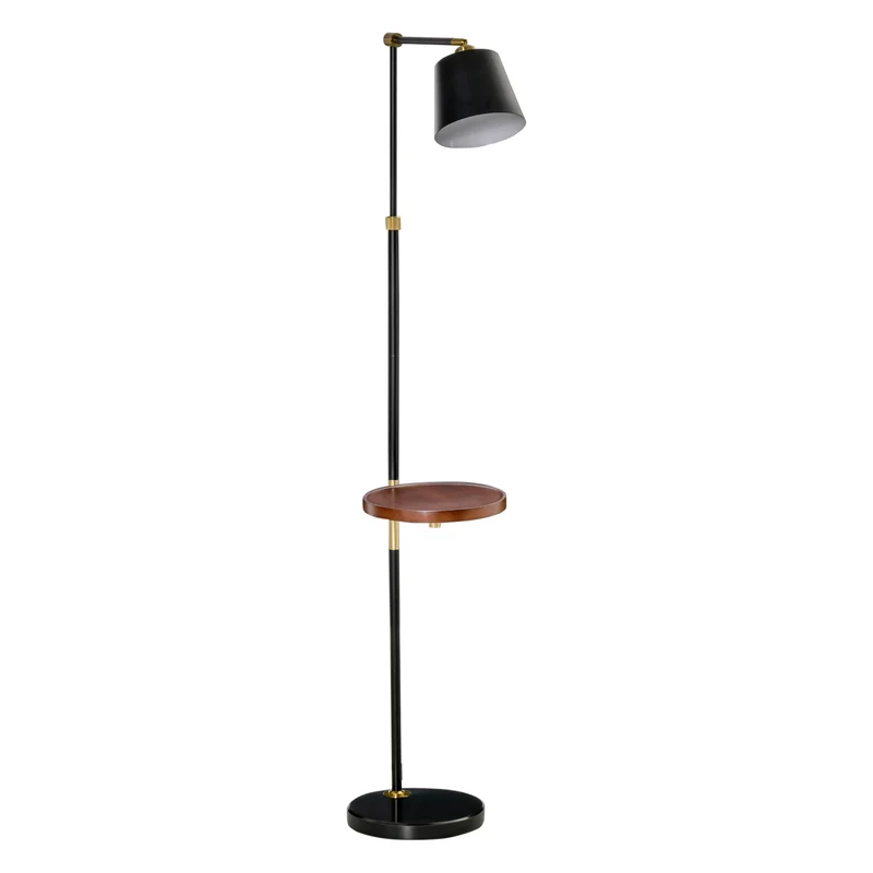 Easycomfort Lampada da Terra in Stile Vintage con Ripiano, Compatibilità Lampadine E27 40W, in Metallo - Nero e Oro