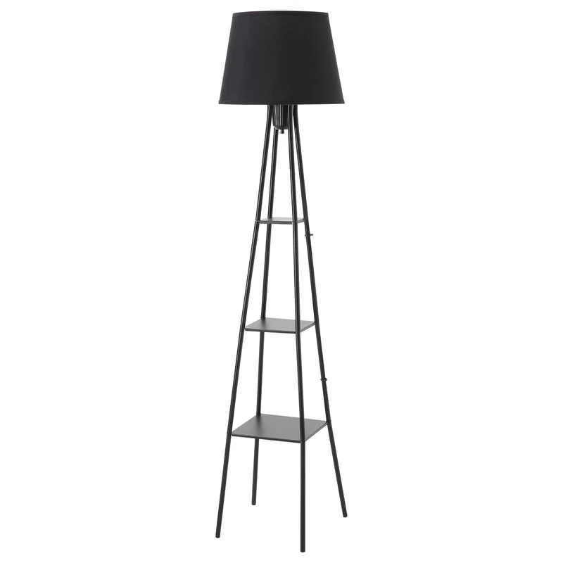 Easycomfort Lampada da Terra con 3 Mensole in Acciaio e Interruttore a Pedale, Attacco E27, 35x35x173cm, Nero