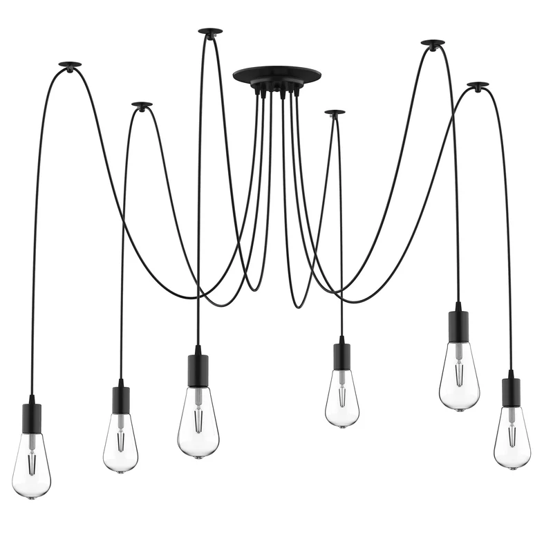 Easycomfort Lampadario Moderno a Sospensione Forma di Ragno, 6 Luci e Braccia Regolabili in Altezza, per Casa e Ufficio, Nero