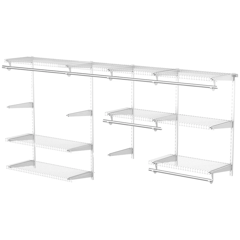 Easycomfort Organizer in Acciaio Montato a Muro con 9 Ripiani Regolabili e 5 Aste per Appendere, 249.4x38.8x162 cm, Bianco