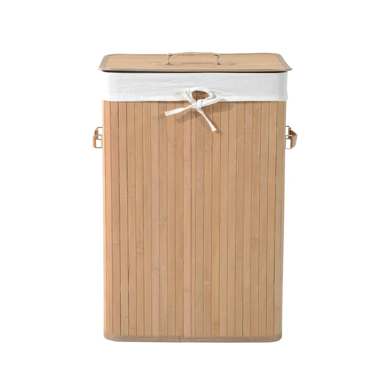 Easycomfort – Cesta Portabiancheria in Bambù con Coperchio e Fodera Rimovibile 40 x 30 x 60cm Naturale